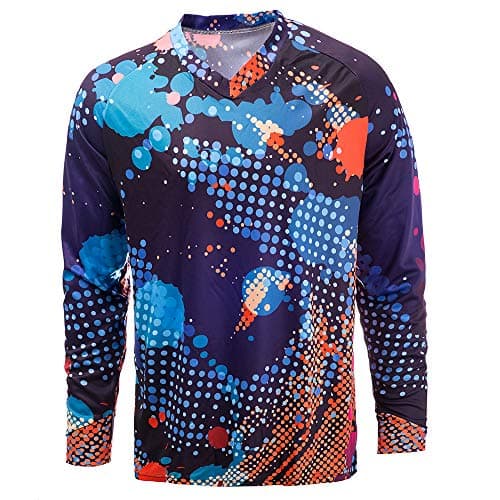 Cycling Jersey Men Long Sleeve MTB T Shirt Mountain Bike Motorcycle Bicycle Clothes Orange Blue Dots Size L