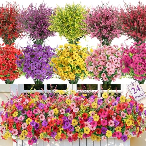 SHareconn 24 Bundles Artificial Flowers for Outdoors UV Resistant Decor