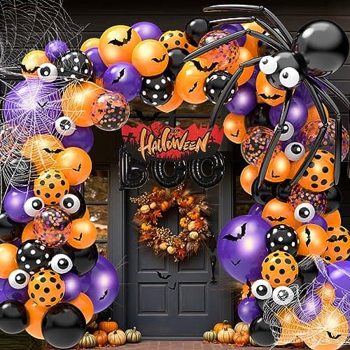 126 Pcs Halloween Balloon Garland Arch Kit, Party Decoration with Bat Decor