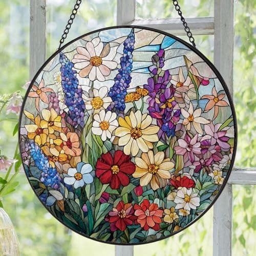Colorful Wildflowers Suncatcher Stained Glass Window Hanging