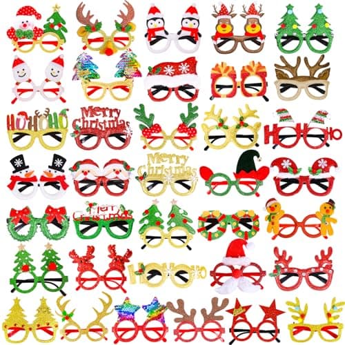 Max Fun 36Pcs Christmas Glasses Glitter Holiday Glasses Frames Christmas Eyeglasses Party Decorations for Christmas Party Favors Holiday Favors (One Size Fits All)