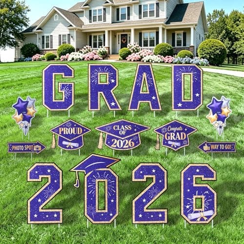 Wothfav 2026 Graduation Yard Signs, 15 PCS Blue and Gold Congrats GRAD Lawn Signs with Stakes, Class of 2026 Outdoor Yard Decorations for High School & College Graduation Party