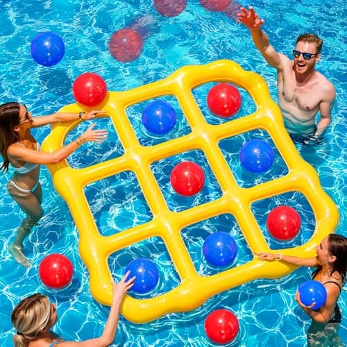 MGparty Pool Games Toys Set - Inflatable Tic Tac Toe Pool Toy with 10 Balls - Summer Outdoor Water Fun for Kids Adults Teens Family Swimming Pool Float Beach Backyard Party Game (2-10 Players)