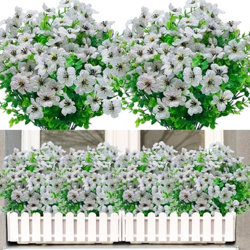 NOV FIRE Artificial Flowers for Outdoors,UV Resistant 8 Bundles Fake Outdoor Flowers Plastic Flower Shrubs No Fade Outside Faux Plants for Home Inside and Outside Decor(White)