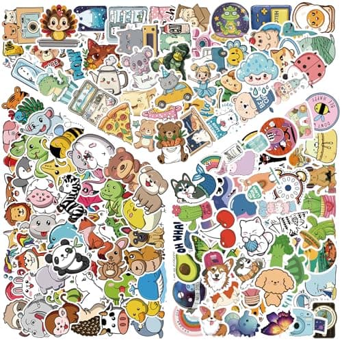 VERKSTAD Christmas 200 PCS Water Bottle Stickers for Kids,Waterproof Vinyl Cute Animal Stickers for Children,Skateboard,Laptop Sticker for Girls Boys Classroom Prizes