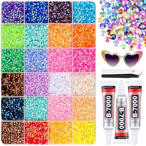 BELLEBOOST 35000Pcs Jelly Rhinestones Bedazzling Kit with B7000 Jewelry Glue, 24 Colors 3mm Resin Flatback Gems, Bedazzler Kit for Crafting Bling Book Shoes Diamond Art Nail Decor