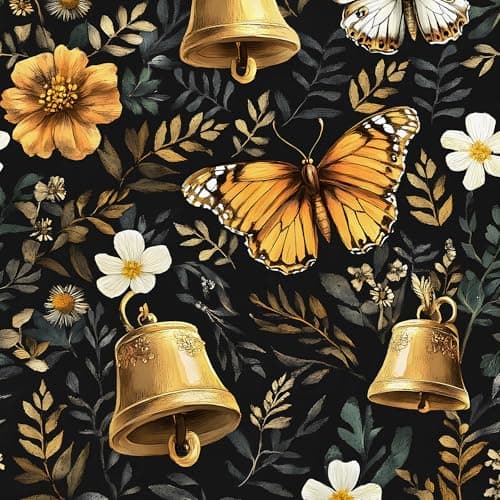 VOLEAAR Vintage Golden Butterfly Bell Peel and Stick Wallpaper 17.5" x 118"