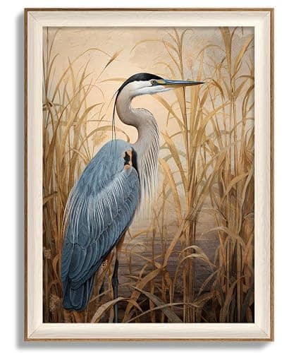 LAIART Framed canvas wall art,blue heron canvas print wall decoration, coastal bird pictures 12x16 in