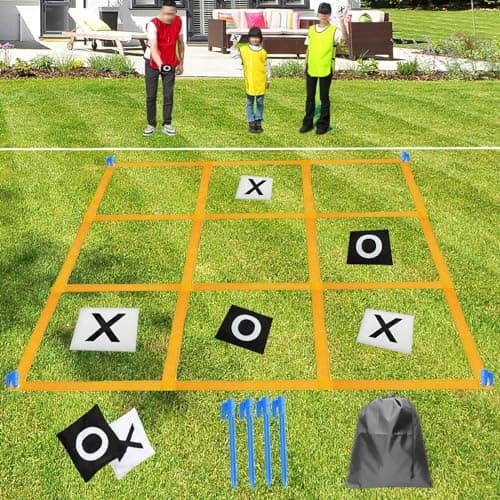 Giant Tic Tac Toe Strap Game Outdoor, 4FT x 4FT Portable Tic Tac Toe Bean Bag Toss with 10pcs Bean Bag, Large Outdoor Lawn Yard Backyard Carnival Field Day, Jumbo Yard Games for Family