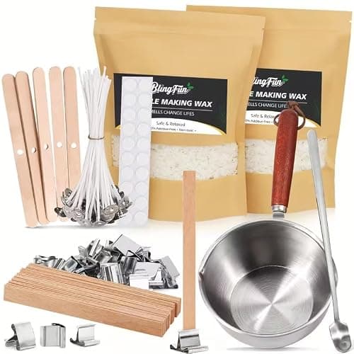 Soy Wax Candle Making Kit with 2 Wick Types & Melting Pot- All-in-One DIY Candle Making Supplies for Beginners, Includes Wax, Wick Stickers, Holders, Wick Placing Tube Tools for Homemade Container