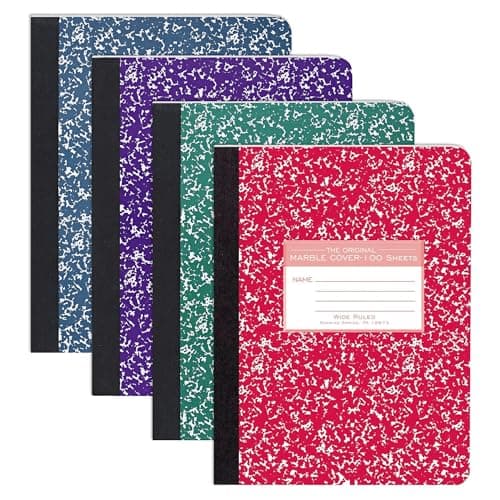 ROARING SPRING Hard Cover Composition Book, Wide Rule, 200 Pages, 4 Pack