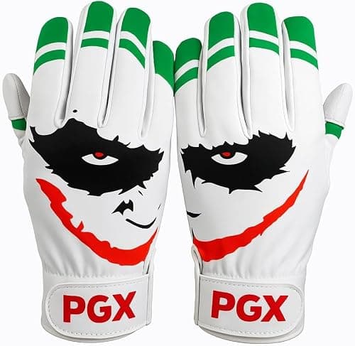 PGX Green Smiley Batting Gloves, Pitted Leather Palm, Adult Large