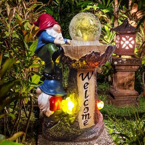 Binqiuu Garden Gnomes Outdoor Statue with Solar LED Lights, Solar Garden Gnomes Decorations10.4 in Funny Double Gnomes Sculptures Home Outdoor Lawn Yard Decor, Ideal Gnomes Gifts for Women/Grandma/Mom