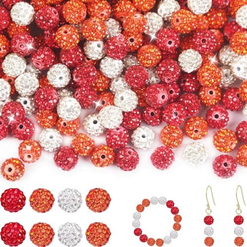 200Pcs Rhinestone Beads 10mm Orange Sparkle Round Shamballa Disco Ball Beads, Shiny Crystal Clay Pave Diamond Rhinestones Bead for Baseball Necklace Bracelet Earring Jewelry Making Party Decoration