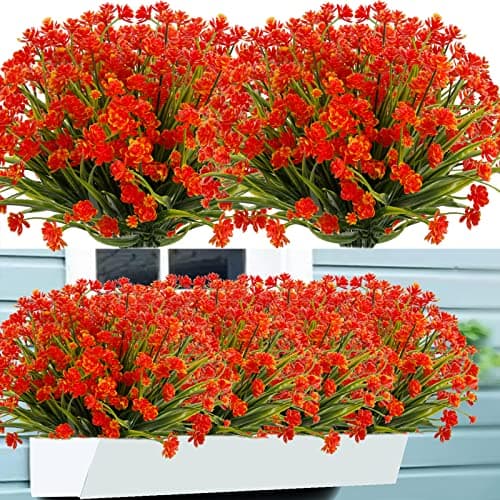 NOV FIRE Artificial Flowers for Outdoors,20 Bundles UV Resistant Outdoor Fake Daffodil Flowers,Artificial Faux Plastic Outdoor Flowers Greenery Shrubs Plants for Indoor Outside Decor(Orange Red)