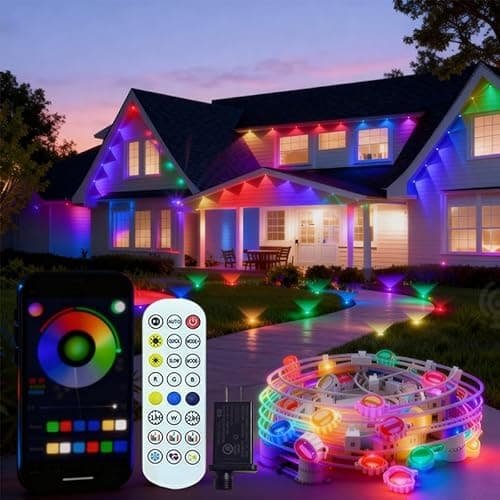 AurNyvaMay Permanent Outdoor Lights,Smart RGB Outdoor Lights with Remote APP Control,54ft with 36 LED(5v) IP67 Waterproof Outside Light for House for Holiday, Party, Daily(unconnectable)