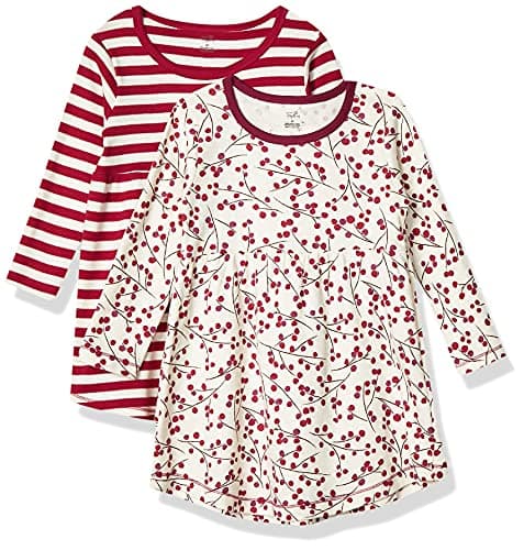 Touched by Nature Girls, Toddler, Baby and Womens Organic Cotton Short-Sleeve and Long-Sleeve Dresses, Berry Branch Long Sleeve, 0-3 Months