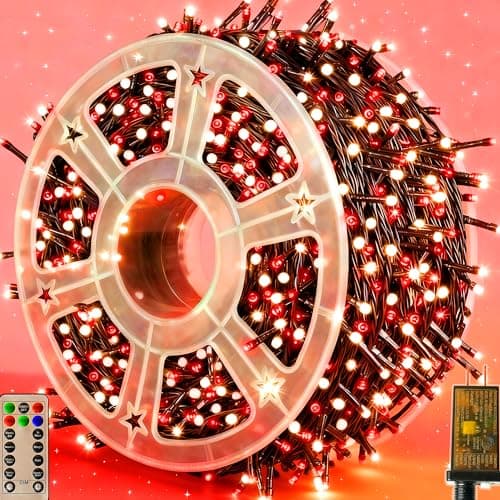 Domolli Christmas Lights 500LED 164FT, Waterproof Christmas Tree Lights with 8 Modes, Remote Control 3 Timers & Memory Function Xmas Decorations for House and Holiday (White and Red)