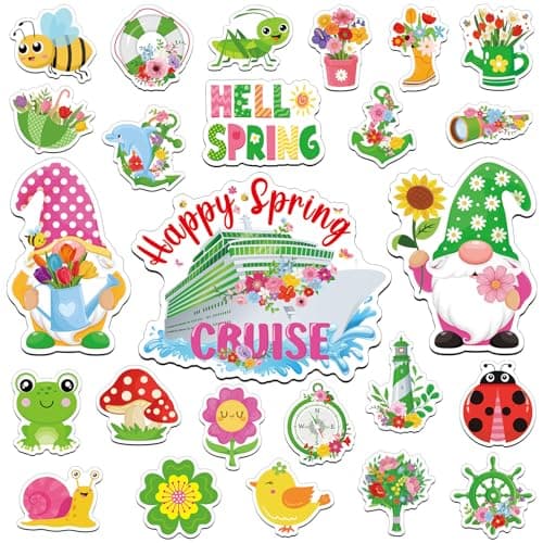 25PCS Spring Cruise Door Magnets Decorations, Colorful Waterproof Spring Refrigerator Magnets Cruise Bee Gnome Flower Magnet Stickers for Springtime Easter Party Decor Supplies