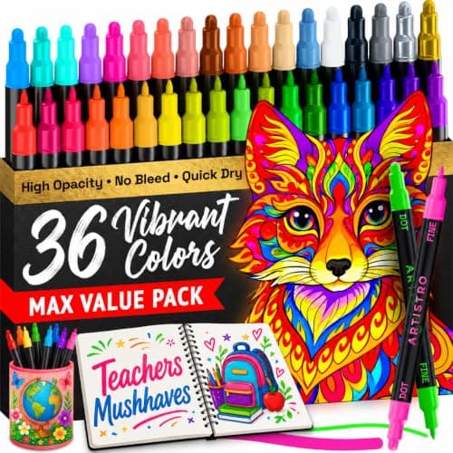 ARTISTRO Precision Dual-Tip Acrylic Paint Marker Pens - Set of 36
