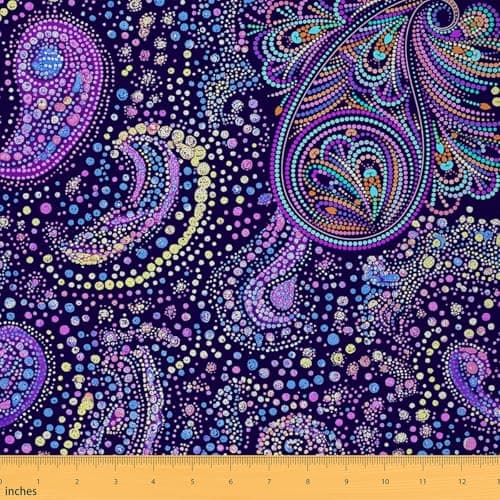 Feelyou Paisley Fabric By The Yard, Boho Paisley Print Upholstery Fabric, Flowers Bohemian Exotic Style, Indian Style Floral Reupholstery for Chairs, 2 Yards, Purple Green Black