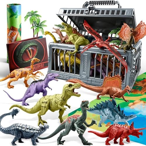 JOYIN Dinosaur Toys with Activity Play Mat & Storage Cage, 17 PCS Realistic Dinosaur Figures & Trees for Toddlers Kids Ages 3-5, Ideal for Boys and Girls Gift