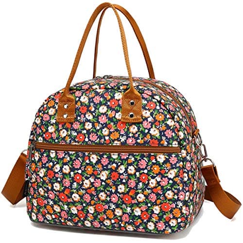 FlowFly Insulated Lunch Bag With Shoulder Strap for Women, Men, and Kids, Large and Reusable, Handle, Freezable Work and School Travel Tote and Meal Prep Organizer,Floral