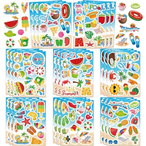 312Pcs Summer Stickers, Self Adhesive Hawaii Tropical Sticker Summer Pineapple Sun Beach Stickers for Scrapbooks Envelopes Cards Gifts Crafts Party Favors Class Rewards