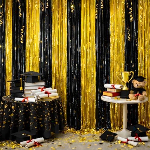 Graduation Decorations 2026 - Black Gold Streamers Backdrop Banner | Graduation Party Decorations Indoor Outdoor Outside - Class of 2026 Graduation Party Photo Booth Favors Supplies for Home Wall Door