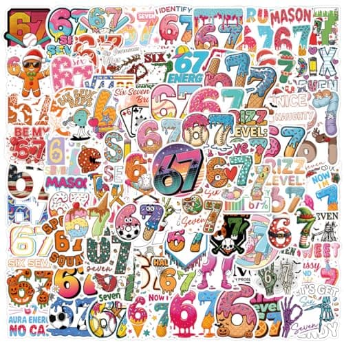 110pcs 6 7 Stickers, Funny Six Seven Stickers Waterproof Vinyl Gifts for Phone, Water Bottle, Luggage, Laptop, Adults Teens