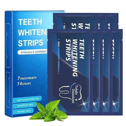 Teeth Whitening Strips 7-Day Treatment 14 Strips Mint Teeth Whitener Deep Tooth Stains Removal for Coffee, Wine, Tobacco
