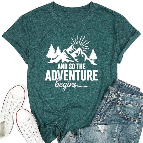 Atearer Adventure Tshirts for Women Hiking Mountain Printed Shirts,Green S