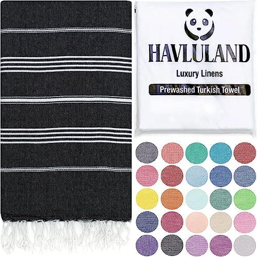 HAVLULAND Turkish Beach Towel, Oversized 40" x 72", 100% Cotton - Black