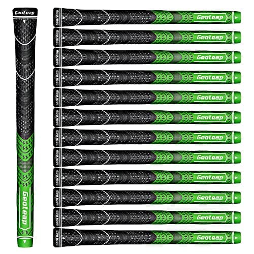 Geoleap Golf Grips Set of 13- Cord Rubber Compound Material, Hybrid Golf Club Grips, All Weather Performance.(Green, Standard)
