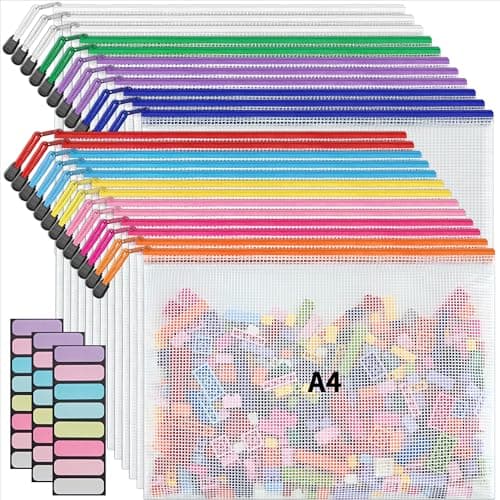 JARLINK A4 Mesh Zipper Pouch Bags, 24 Pcs Waterproof Zipper Pouch Bags