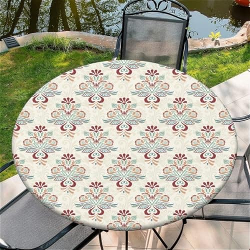 Round Fitted Tablecloth with Elastic Edge, 36"-60" Waterproof Stain Resistant Table Cover for Indoor, Outdoor, Picnic, Dining, Camping, Party, Holiday, 52inch, Classic Floral