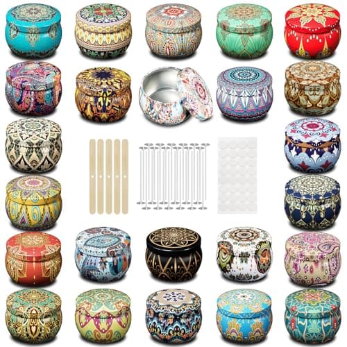 MeiGlow Empty Candle Tins for Making Candles, 24 Pack 3 oz with Lids, Cotton Wicks, Wick Stickers and Holders