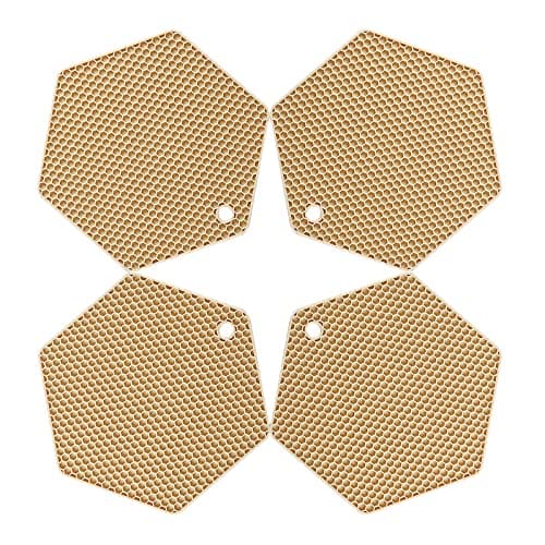 4 Packed Silicone Trivet Mats - DIY Different Size Dish Drying Mat, Hot Pot Holder for Pots & Pans, Non-Slip & Heat Resistant Kitchen Hot Pads for Countertops & Table, Beige