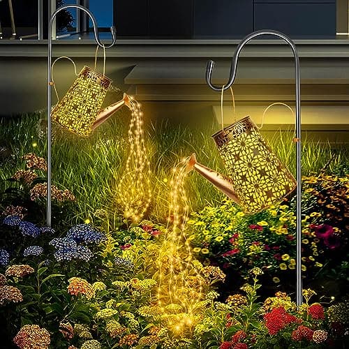 Forlivese 2PCS Solar Watering Can with Lights, Hanging Solar Garden Lights