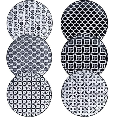 LEHAHA Ceramic 6'' Appetizer Plates Set of 6, Small Dessert/Salad Plates, Black Round Serving Plates, Porcelain Dinnerware Dishes for Cake, Waffle, Pasta,snacks, cookie, Microwave & Dishwasher Safe