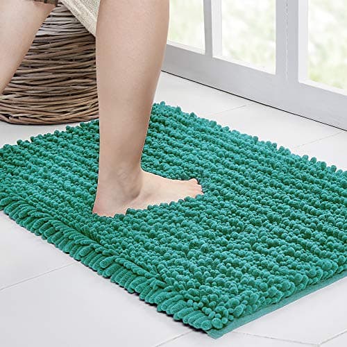 Walensee Bathroom Rug Non Slip Bath Mat (32x20 Inch Turquoise) Water Absorbent Super Soft Shaggy Chenille Machine Washable Dry Extra Thick Perfect Absorbant Best Large Plush Carpet for Shower Floor
