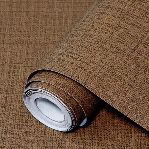 Uooar Brown Grasscloth Peel and Stick Wallpaper 17.3"x300" Faux Linen Textured Contact Paper Removable Self Adhesive Vinyl Wallpaper for Bedroom Bathroom Kitchen Cabinets