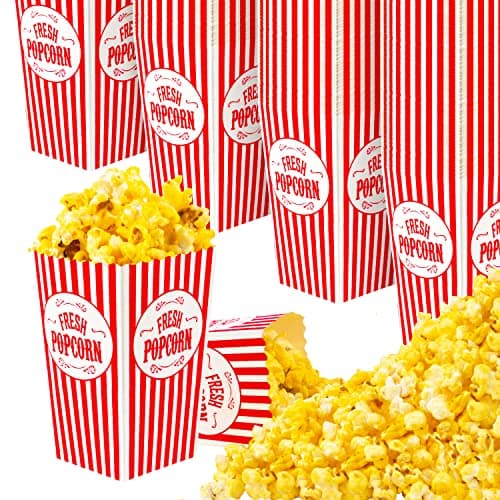Stock Your Home Classic Popcorn Containers With Auto Pop-Up Design - Greaseproof, Recyclable Boxes for Movie Night, Home Theaters, and Parties