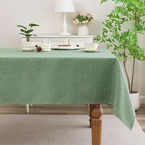 cusugbaso Sage Green Tablecloth, Faux Linen Water-Resistant