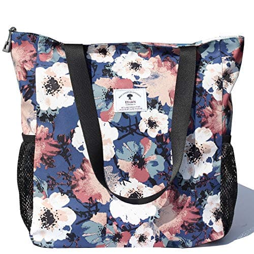 ESVAN Original Floral Water Resistant Large Tote Bag Shoulder Bag for Gym Beach Travel Daily Bags Upgraded