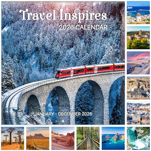 2026 Wall Calendar, 2026 Travel Inspiration Calendar, 12 Months from Jan 2026 - Dec 2026, 12" x 24" Open, Thick Paper, Hanging Holes, Large Blocks, Moon Phases, Holidays, Gifts for Planning or Organizing