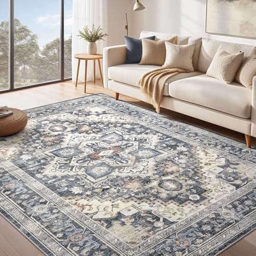 DTICON Vintage Washable 6x9 Area Rug Living Room Rugs, Blue