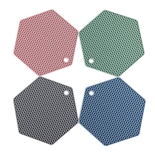 4 Packed Colorful Silicone Trivet Mats - DIY Different Size Dish Drying Mat, Hot Pot Holder for Pots & Pans, Non-Slip & Heat Resistant Kitchen Hot Pads for Countertops & Table, Assorted 4 Colors