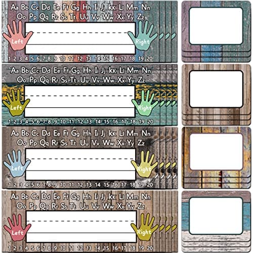 120pcs Farmhouse Flat Nameplates for Desk Classroom, Back to School Name Plates with Alphabet Number Self Adhesive Rustic Name Tags Labels for Kids Kindergarten Classroom Bulletin Board Decor