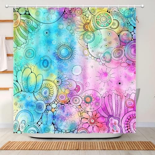 CutebriCase Watercolor Shower Curtain, Doodle Painting Shower Curtain Waterproof Shower Curtain Sets for Bathroom with 12 Hooks Polyester Fabric Machine Washable Home Office Decor Bath Curtain